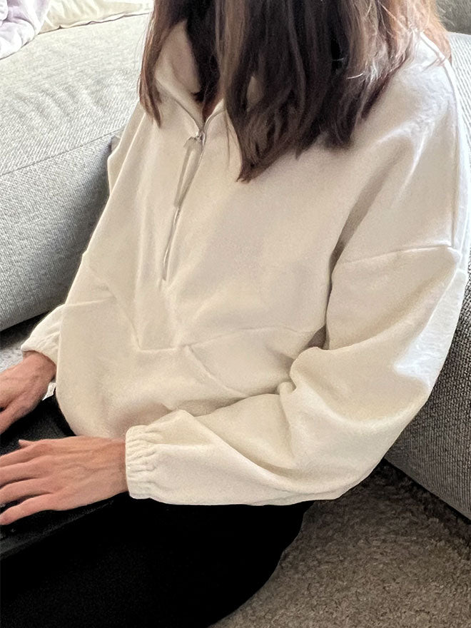 Half-Zip FRIDA – Fleecepulli aus Bio-Baumwolle in Ecru