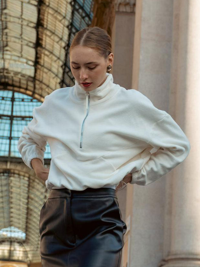 Half-Zip FRIDA – Fleecepulli aus Bio-Baumwolle in Ecru