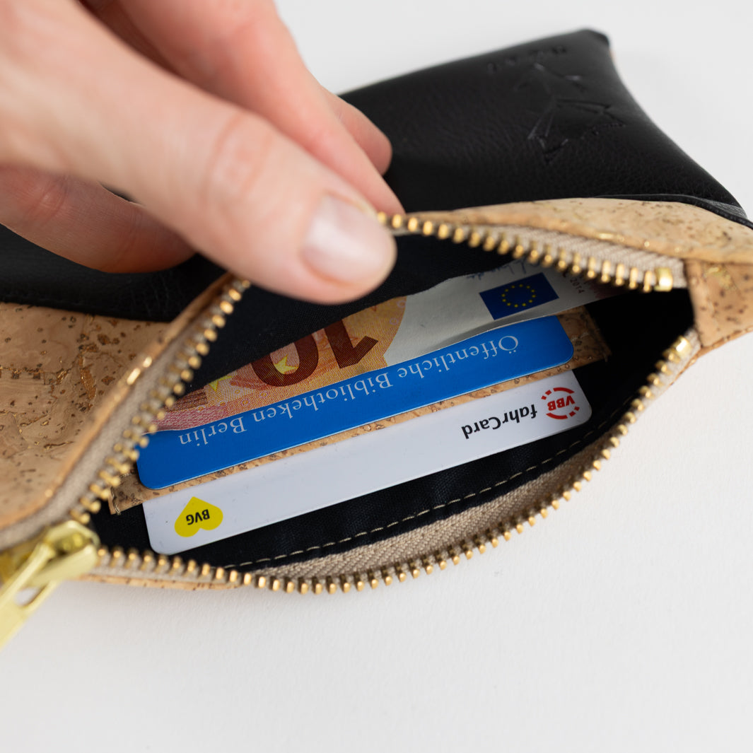 Mini-Geldbörse Kork Natur Gold mit Kartenfächern