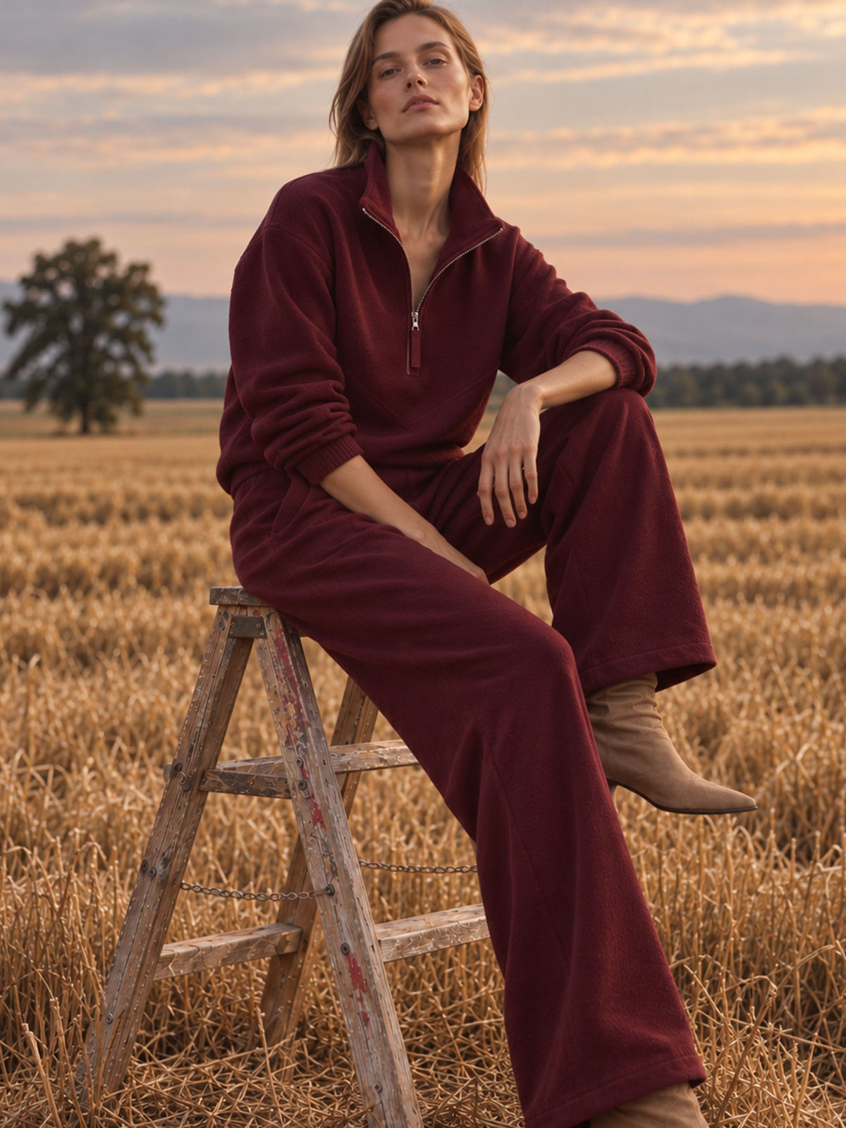 Lässige Hose Marit aus weichem Baumwoll-Fleece in Bordeaux | sweersocean