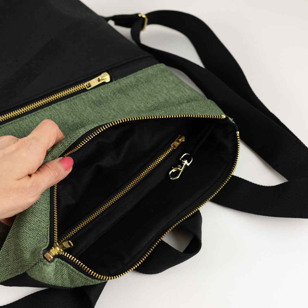 Mini-Rucksack Kork Schwarz Canvas Altrosa mit Geheimfach