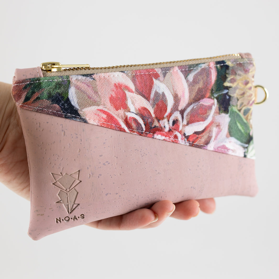 Mini-Geldbörse Spring Blossom Kork Rosa mit Kartenfächern - vegan und handgefertigt in Berlin | NOAS