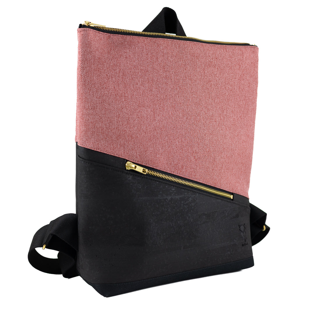 Mini-Rucksack Kork Schwarz Canvas Altrosa mit Geheimfach