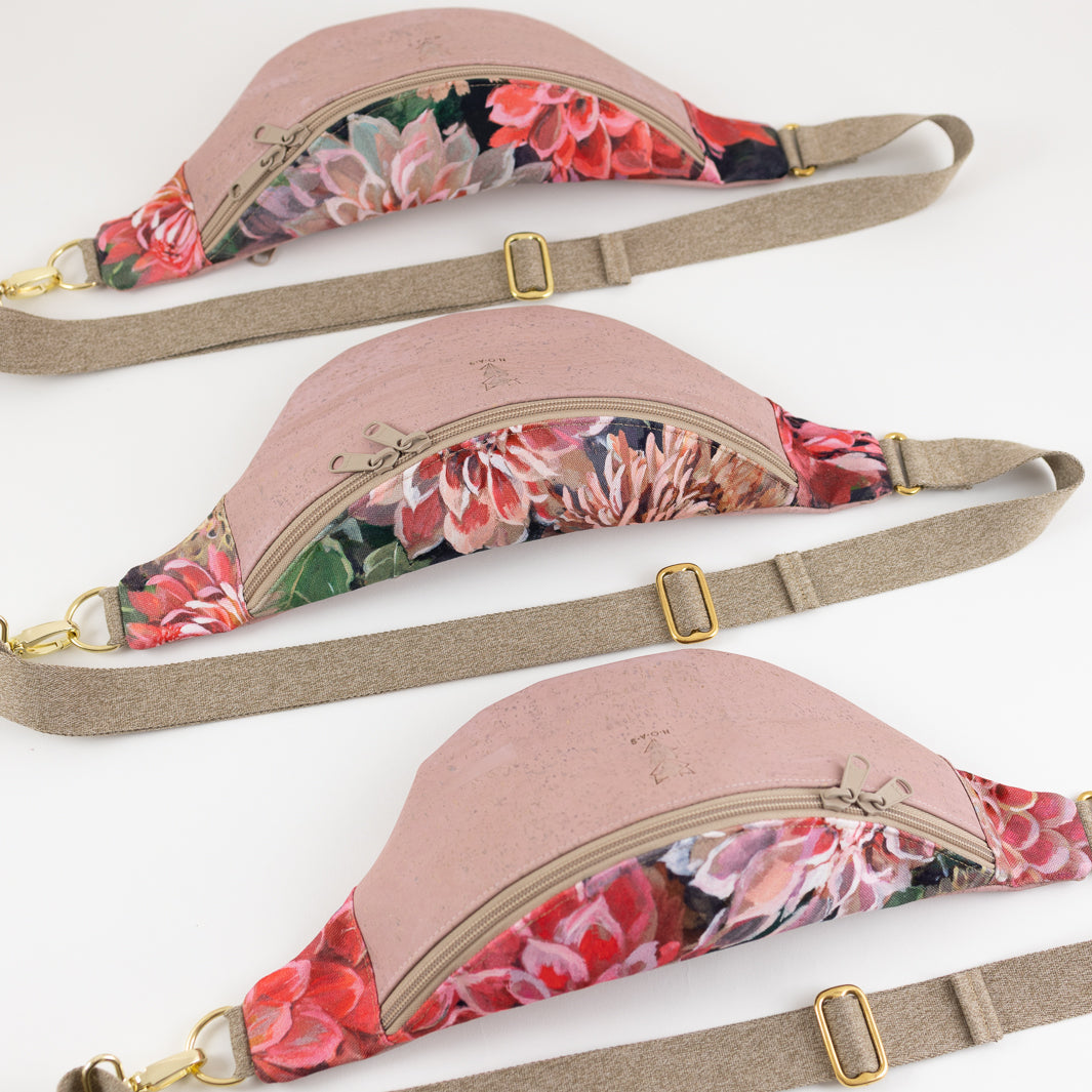 Bauchtasche Kork Rosa Spring Blossom Size M  - vegan und handgefertigt in Berlin | NOAS