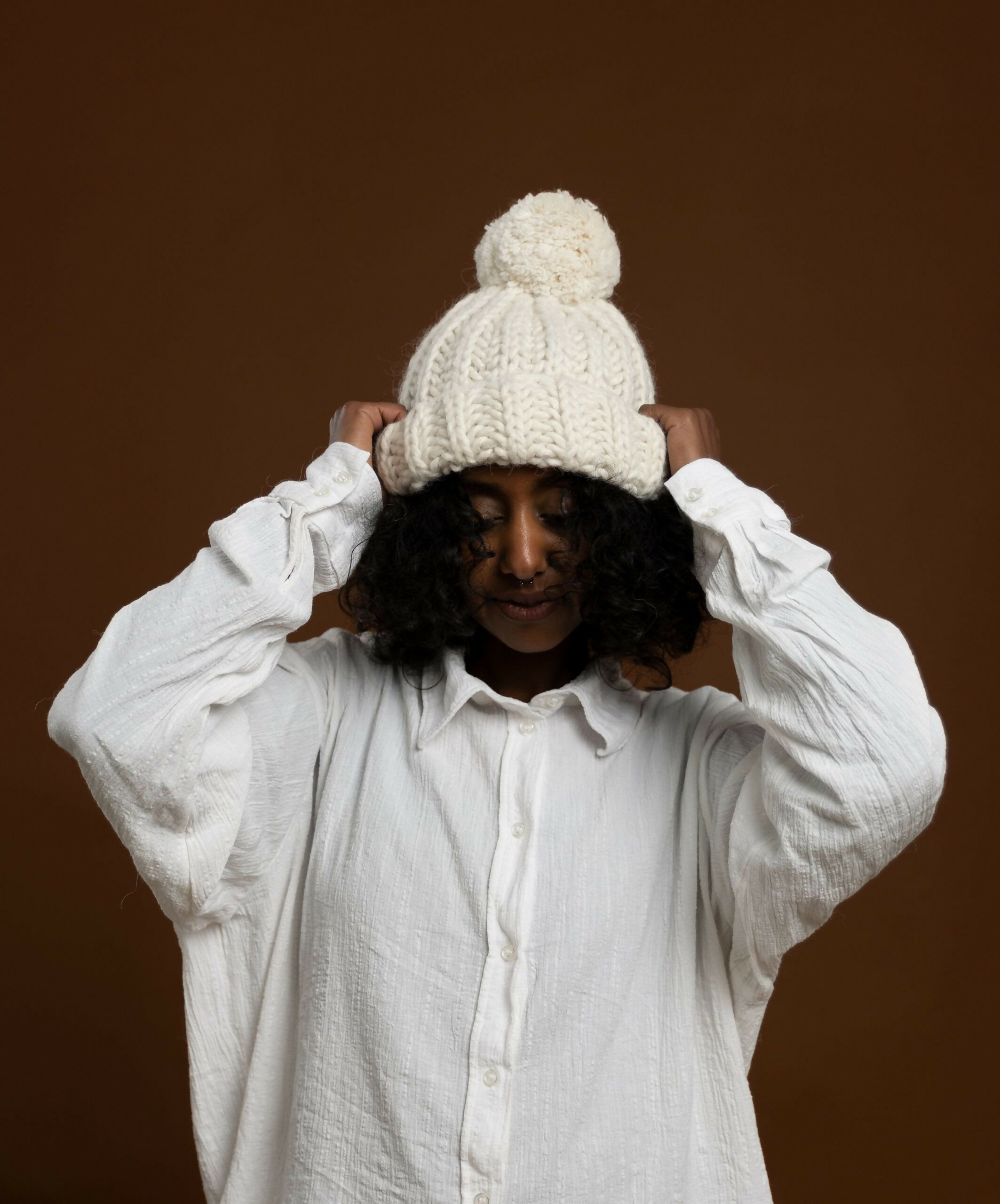 Grobstrick Mütze mit Bommel MARITZA aus Alpakawolle