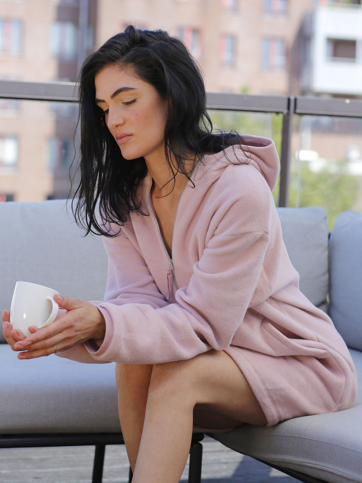 Loungewear Kleid Pearl aus weichem Baumwoll-Fleece in Dusty-Pink | sweersocean
