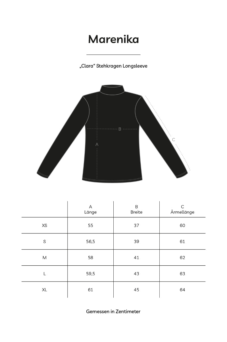 Stehkragen Longsleeve CLARA aus Bio-Baumwolle - Schwarz