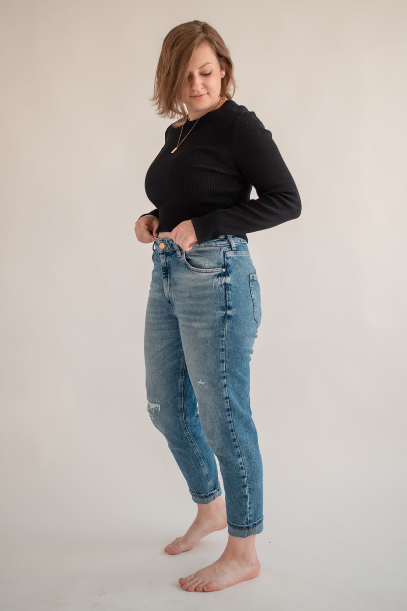 Langarm Crop-Top ELLA aus Bio-Baumwolle - Schwarz