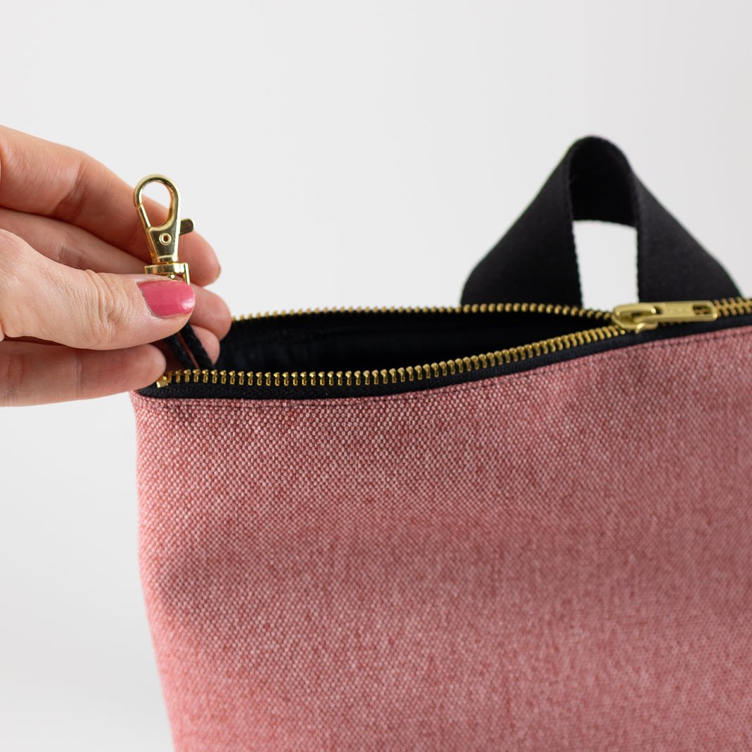 Mini-Rucksack Kork Schwarz Canvas Altrosa mit Geheimfach