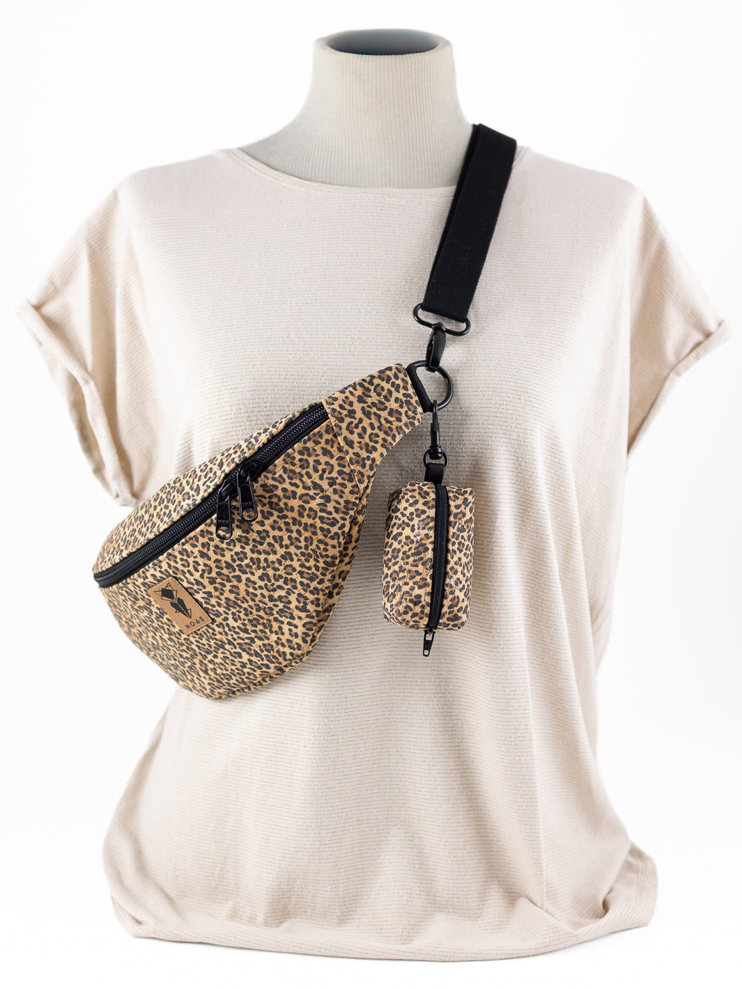 NOAS Mini-Tasche für Hundekotbeutel – Kork Schwarz Gold