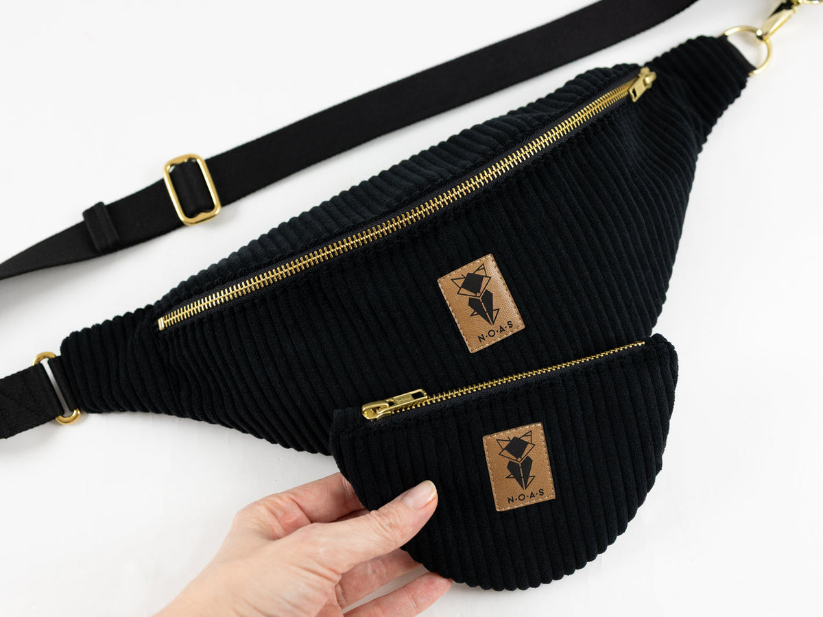 Bauchtasche CORD Schwarz Size L - vegan und handgefertigt in Berlin | NOAS