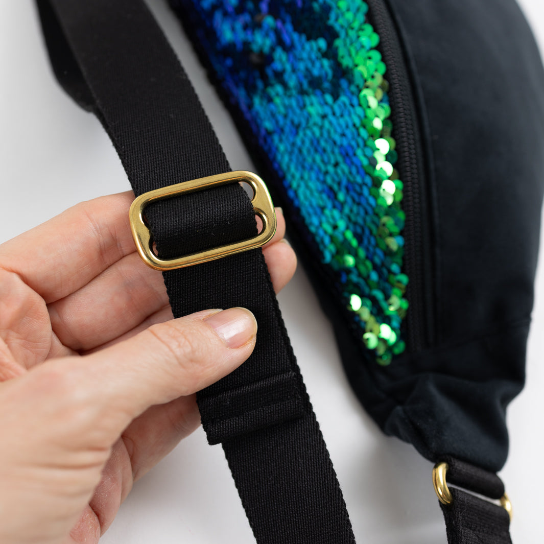NOAS Bauchtasche Pailletten Samt Schwarz - Size L mit Reißverschlusstasche