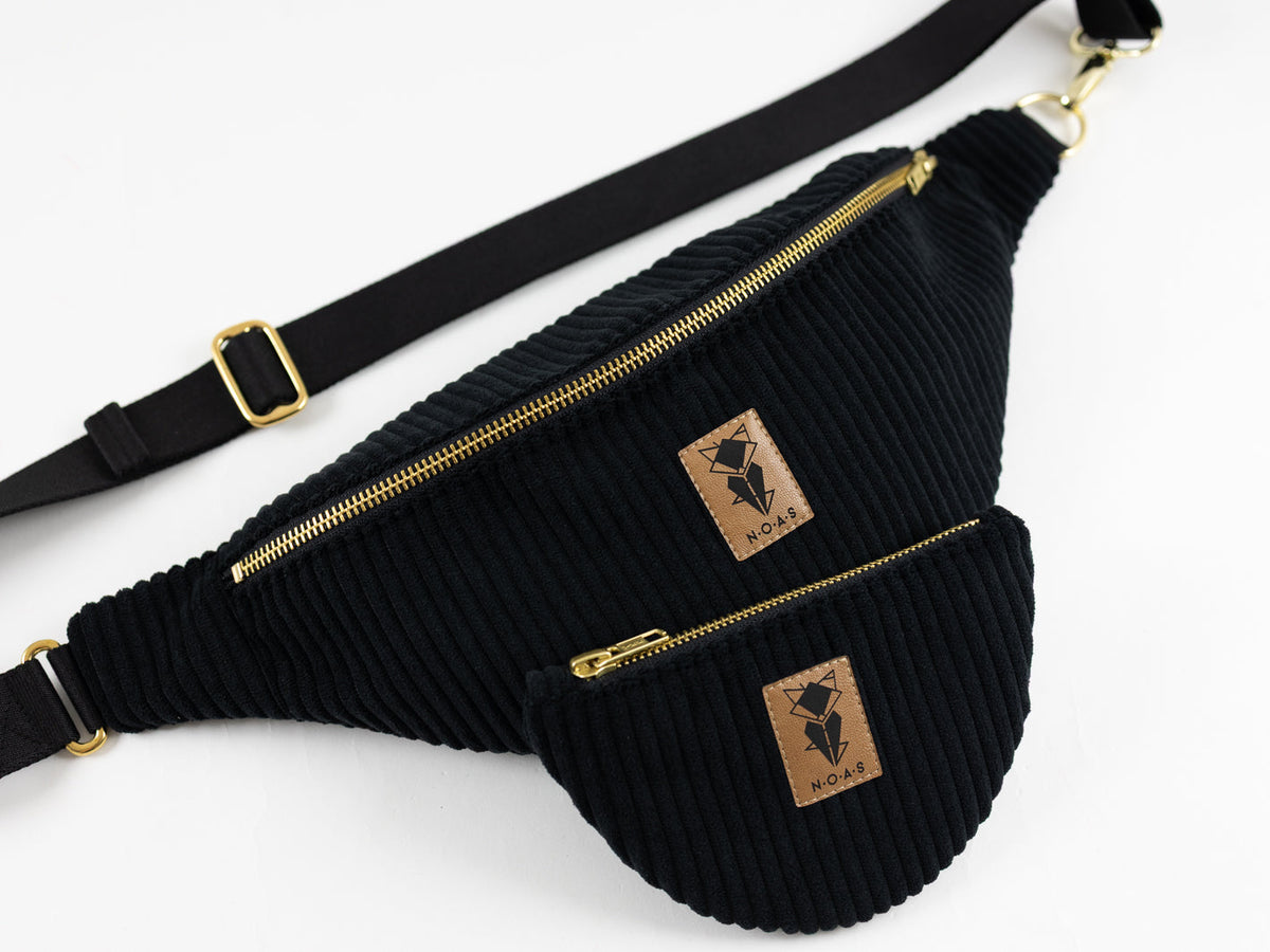 Bauchtasche CORD Schwarz Size L - vegan und handgefertigt in Berlin | NOAS