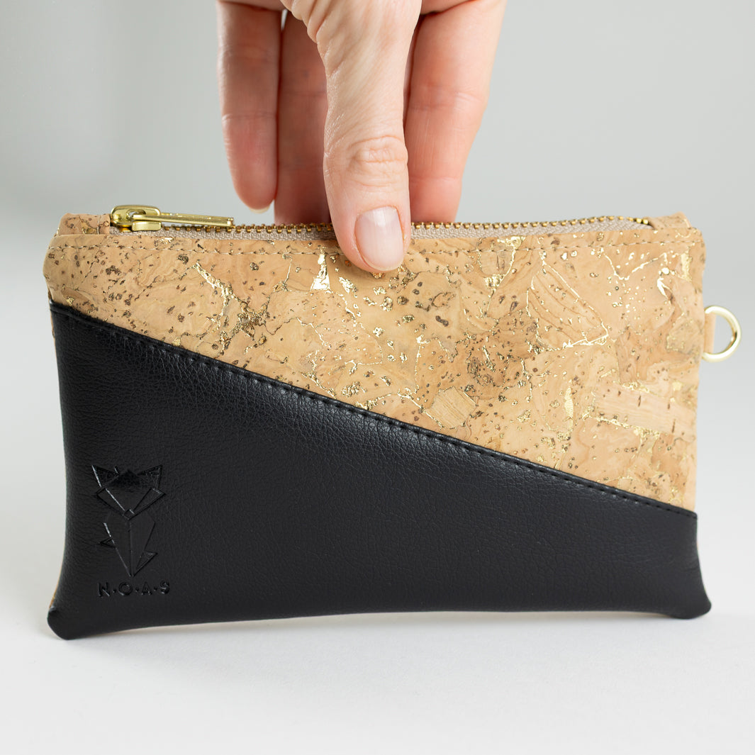 Mini-Geldbörse Kork Natur Gold mit Kartenfächern