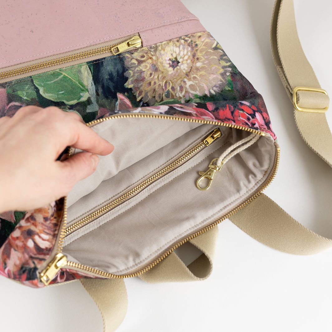 Mini-Rucksack Spring Blossom Kork Rosa mit Geheimfach - vegan und handgefertigt in Berlin | NOAS