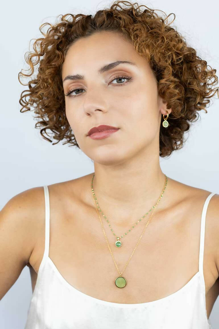 Vergoldete Edelstahl Beach Kette 02 und Ohrringe mit grüner Jade – Sergio Engel