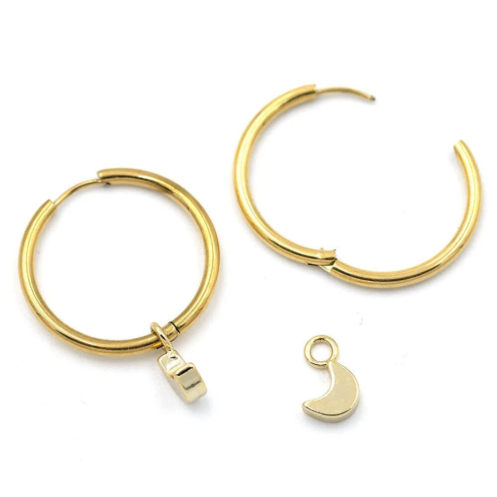 Sergio Engel Parts Halbmond mit Creolen in Edelstahl gold