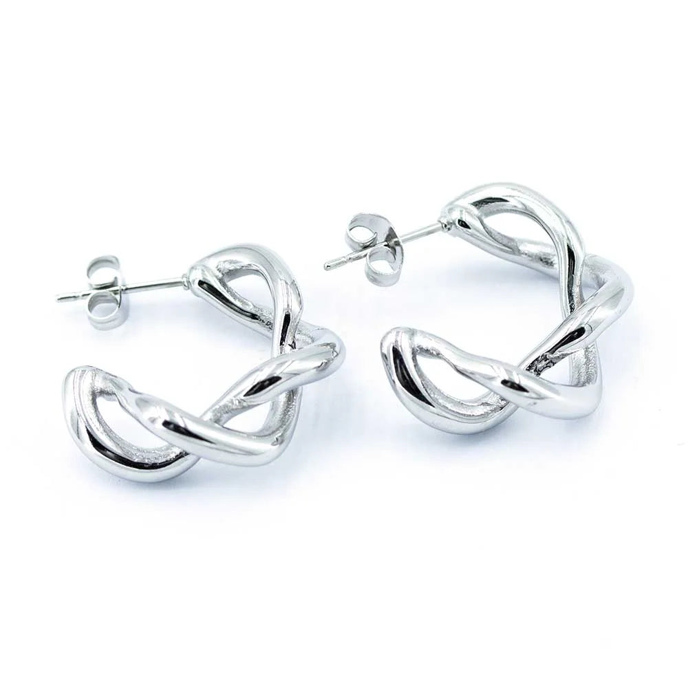 Sergio Engel Stecker-Creole gedreht 25mm für Damen (gold und silber aus Edelstahl)