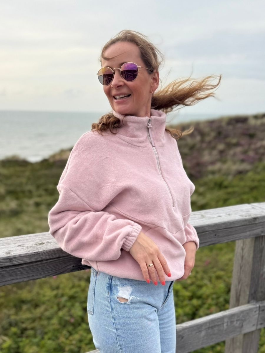 Half-Zip FRIDA – Fleecepulli aus Bio-Baumwolle in Dusty Pink