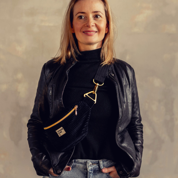 simply love it Luni Bag Cord schwarz-gold für Damen (Bio-Baumwollcord)