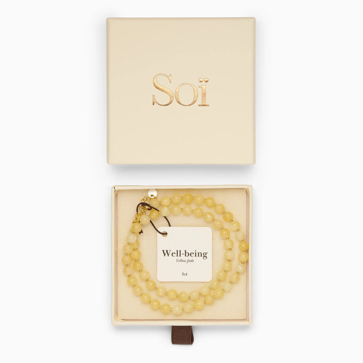Kette für Damen gelbe Jade "Well-being" – Symbol für Wohlbefinden | Soï (Sterlingsilber, vergoldet)