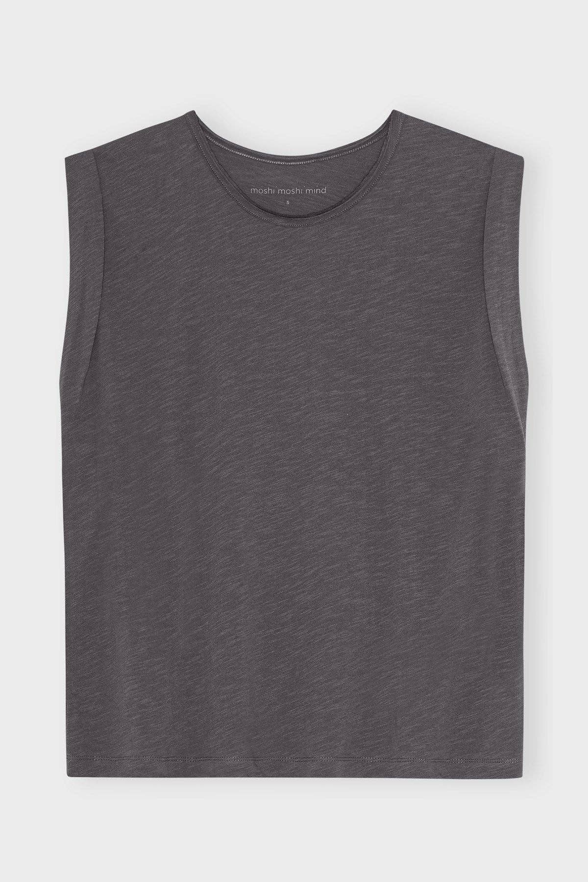 T-Shirt ärmellos dunkelgrau Bio Baumwolle moshimoshimind Vorderansicht