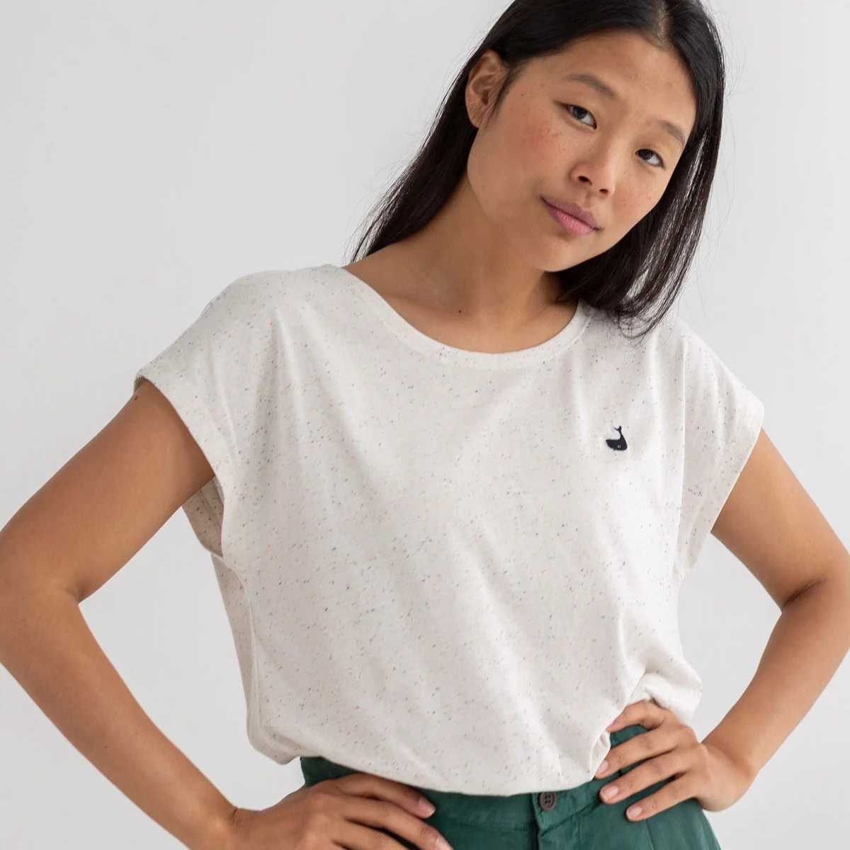 Damen T-Shirt weiß multicolor neps Twothirds