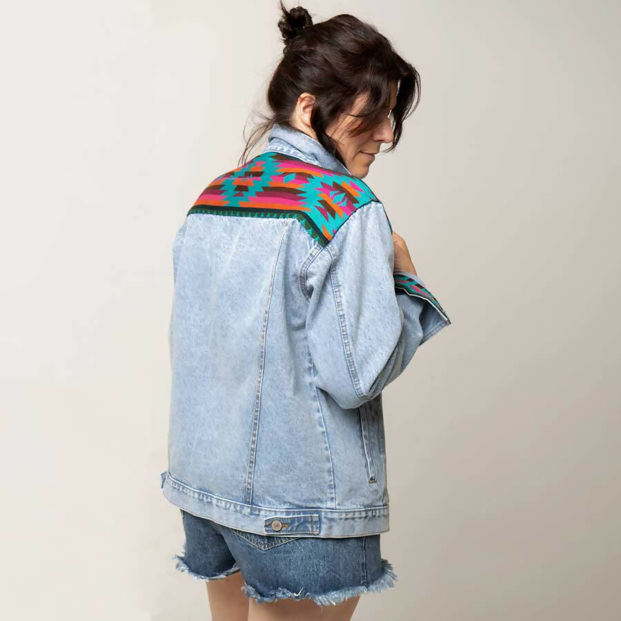 Boho Jeansjacke blue pink