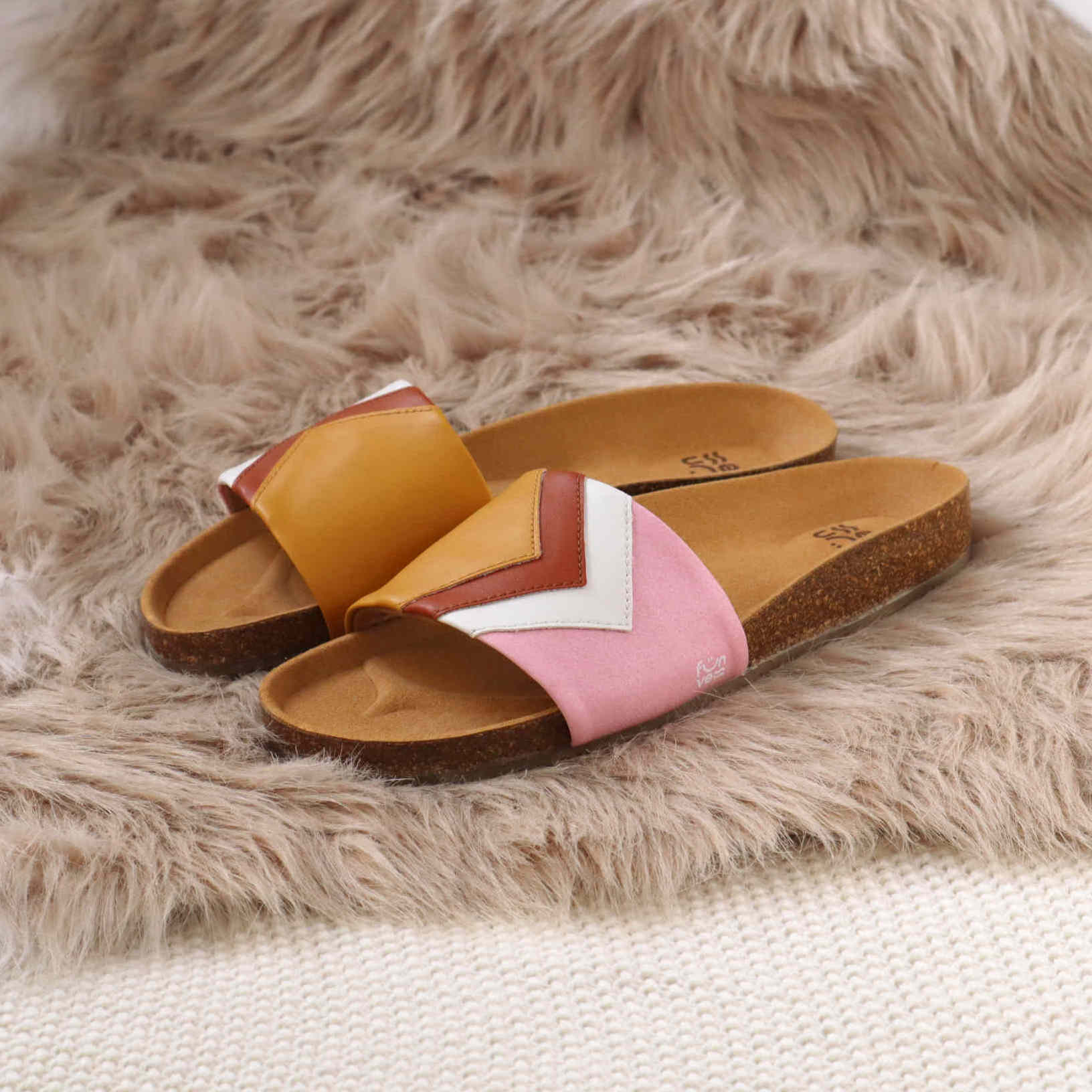 'DAWN' - Gelbe Sandalen in Senf, Terracotta, Weiß, Rosa - vegan